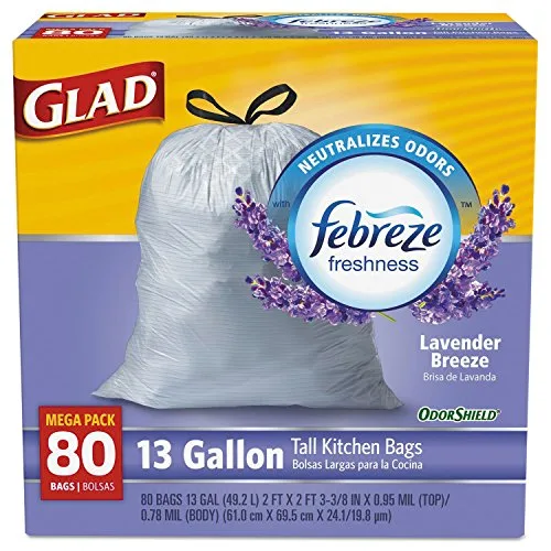 Glad OdorShield Tall Kitchen Trash Bags 13gal 80ct Lavender