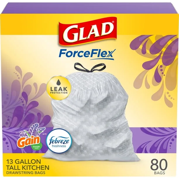 Glad OdorShield Tall Kitchen Trash Bags 13gal 80ct Lavender image 2