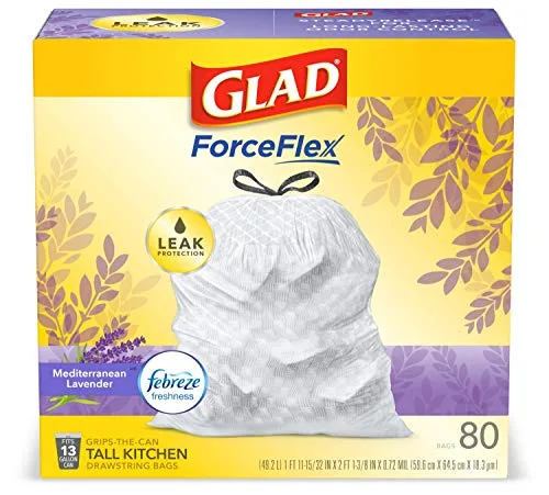 Glad OdorShield Tall Kitchen Trash Bags 13gal 80ct Lavender image 3