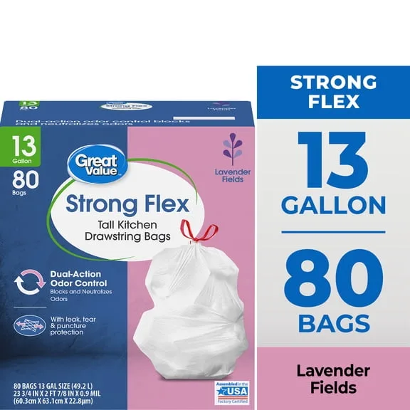 Great Value Strong Flex Tall Kitchen Trash Bags 13gal 200ct image 2