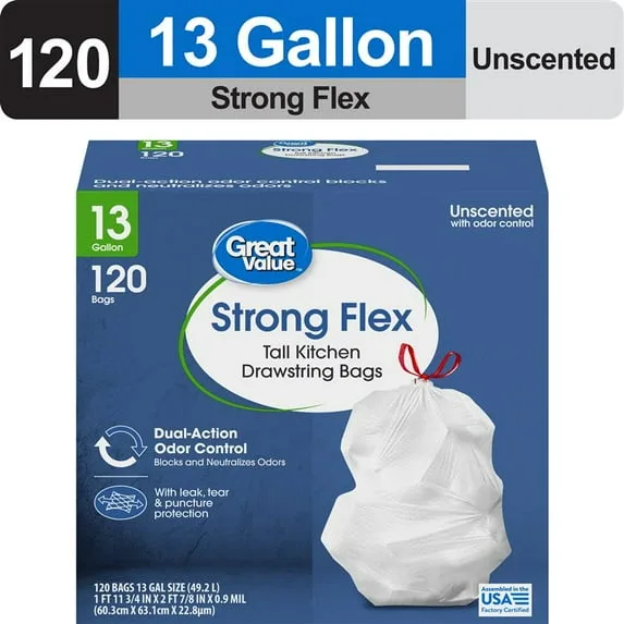 Great Value Strong Flex Tall Kitchen Trash Bags 13gal 200ct image 3