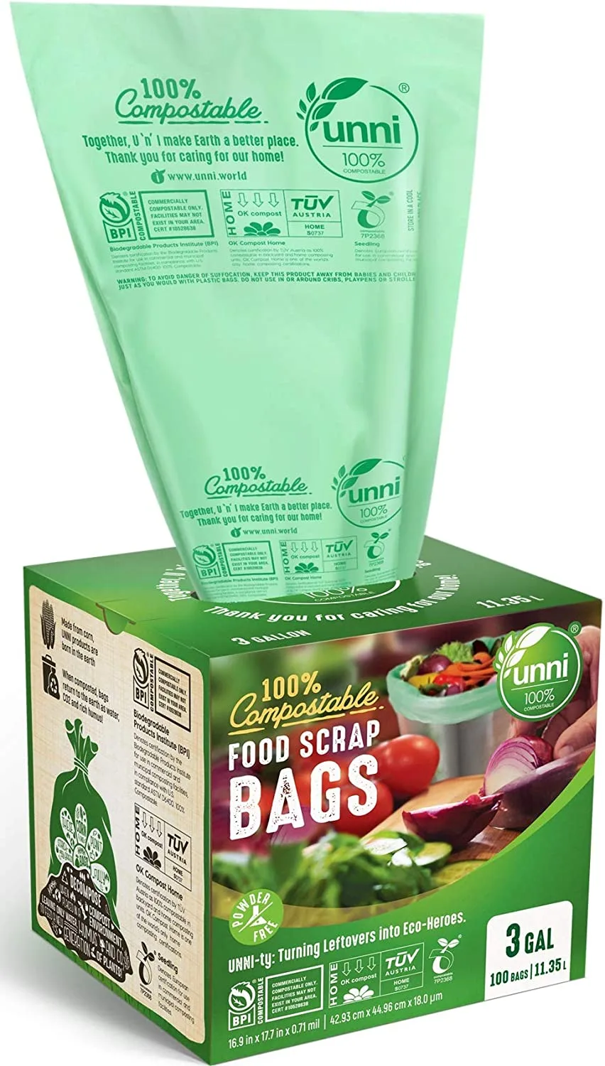 Unni ASTM D6400 Compostable Trash Bags 13gal 100ct image 3
